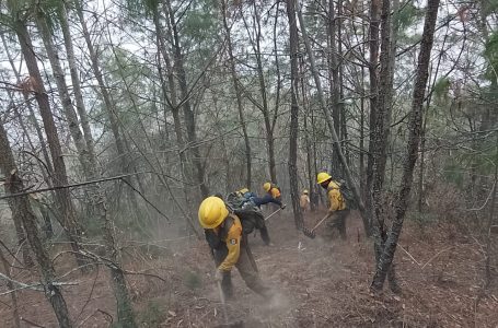 Con apoyo de helicóptero, gobierno estatal combate incendio en Tetela