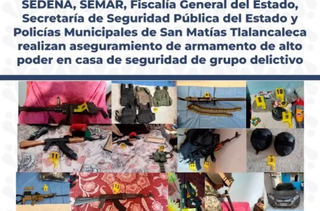 En San Matías Tlalancaleca realizan aseguramiento de armamento de alto poder en casa de seguridad